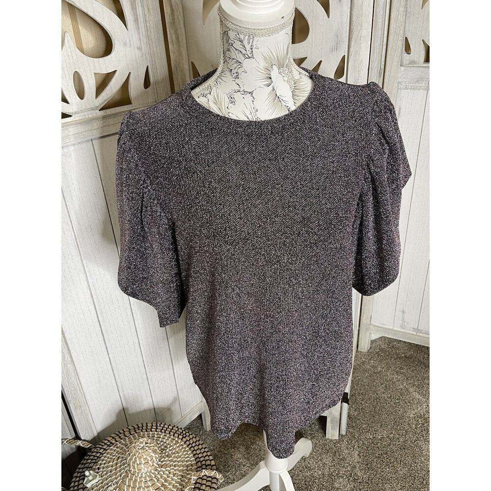 Happy x Nature Women's Ruffle Metallic Purple Black Blouse Top Size Small